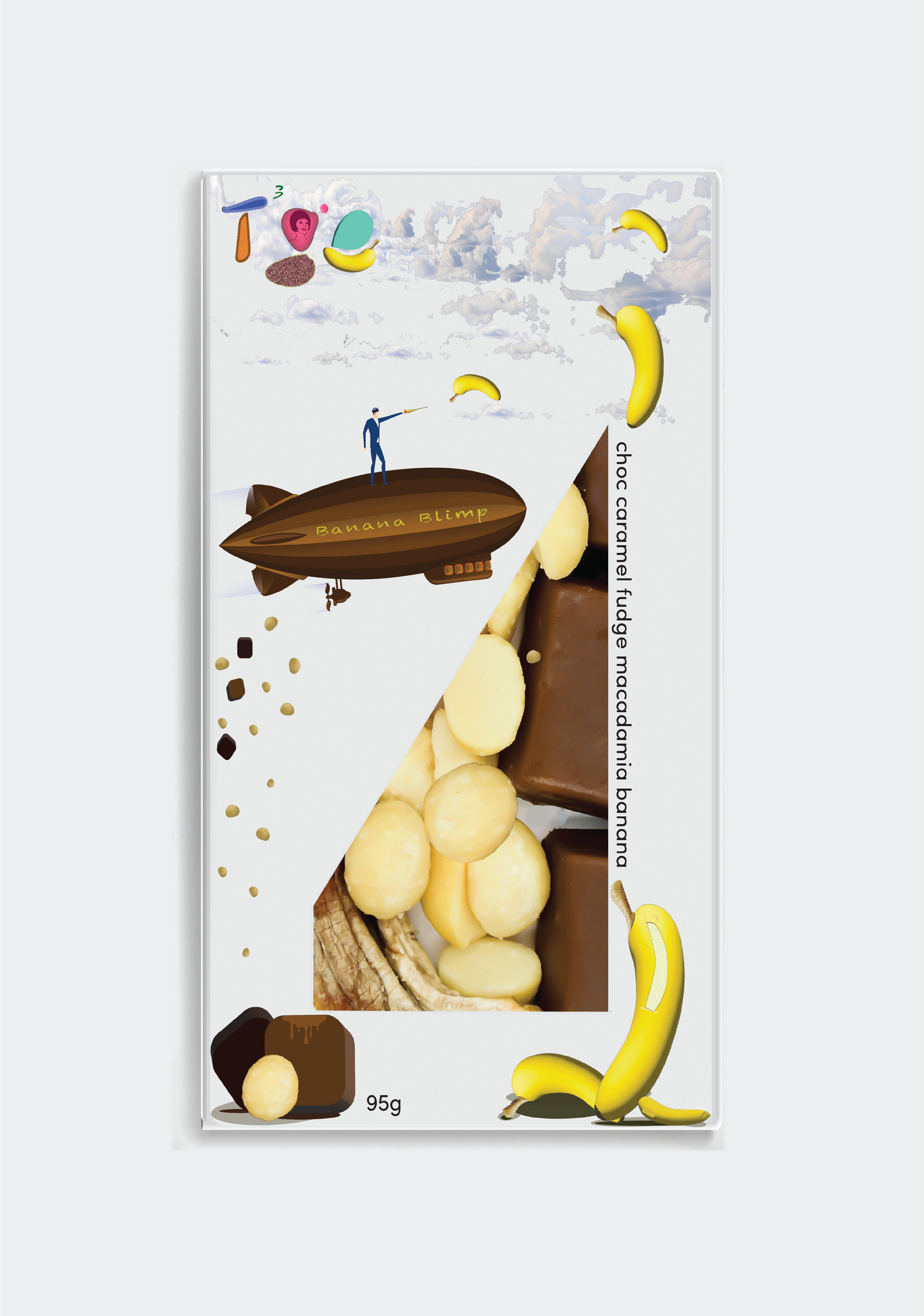 Choc caramel fudge with macadamia & dried banana 95g