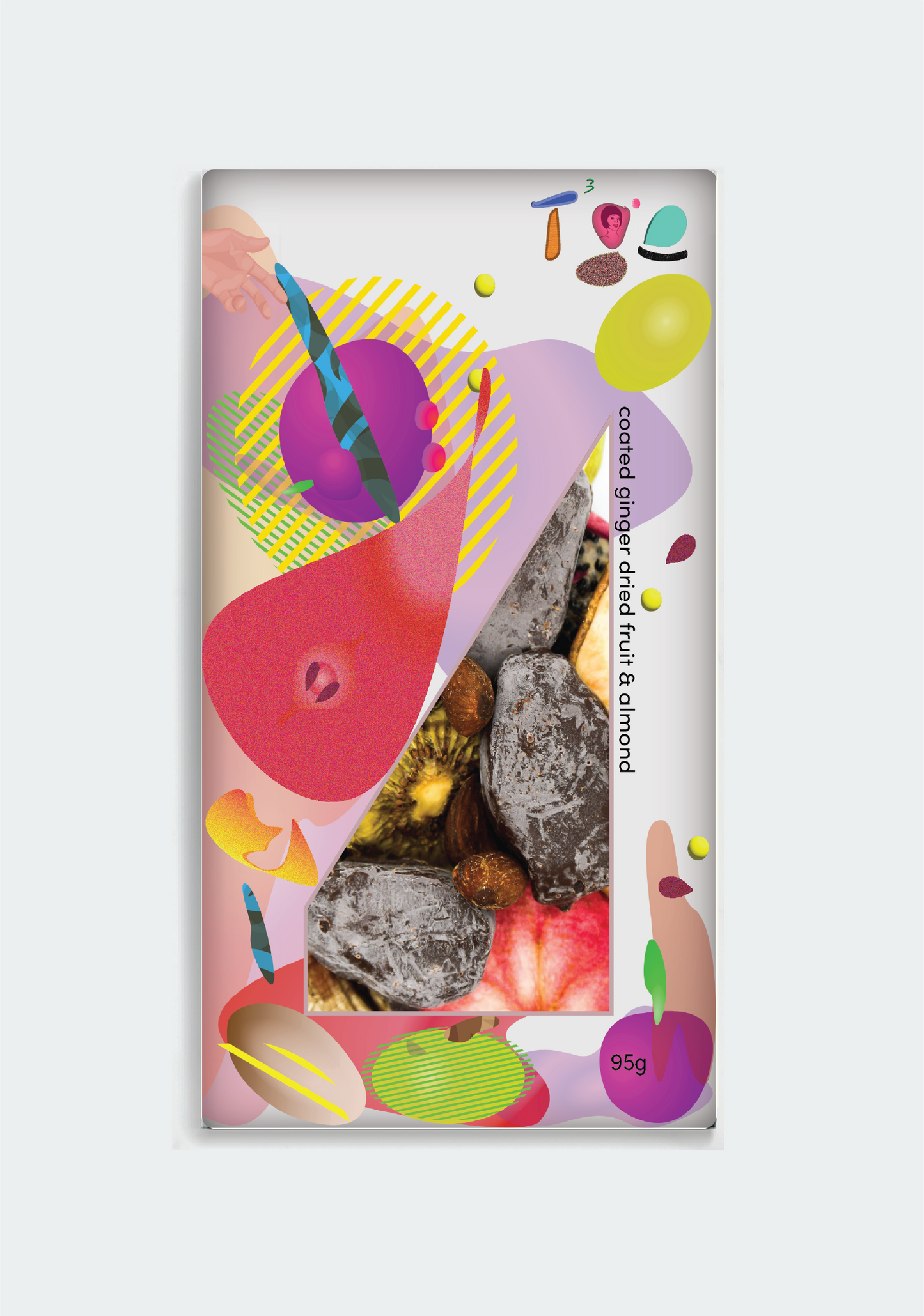 Choc Coated ginger, dried fruit, and almond 95g