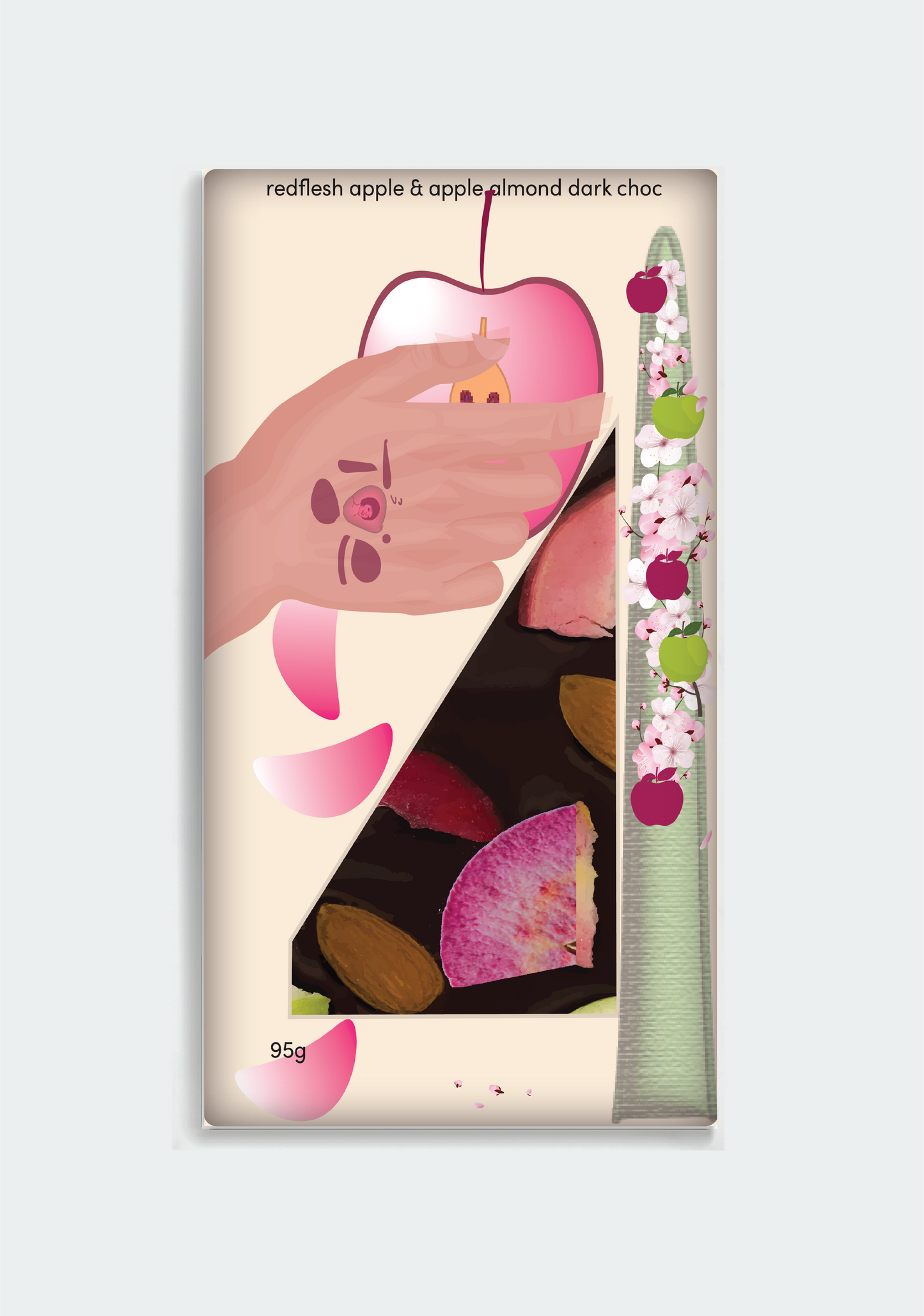 Choc (Vegan, Dark) Red fleshed apple green apple almond 95g